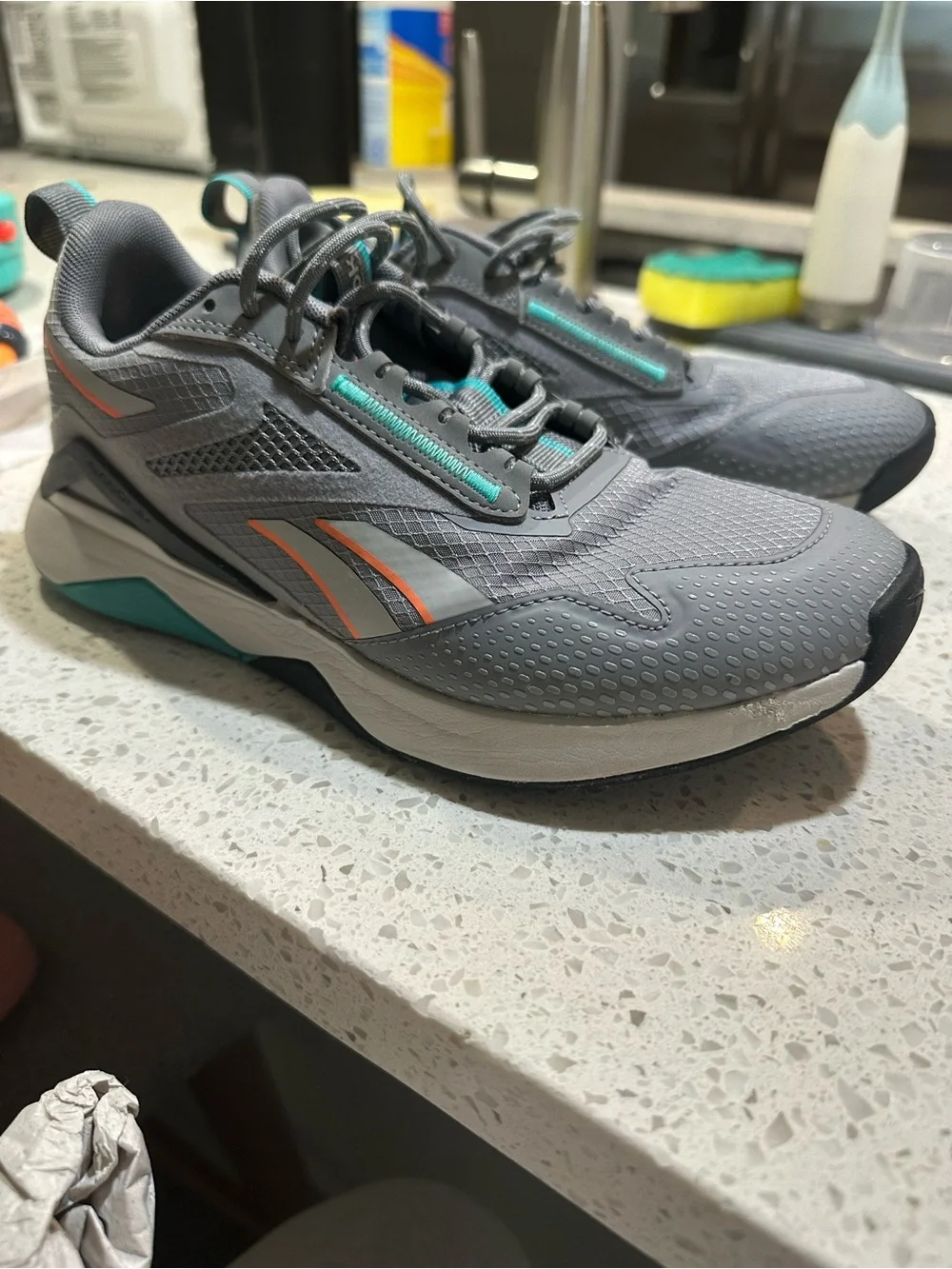 Reebok Women's Gray Athletic Sneakers with Teal Accents